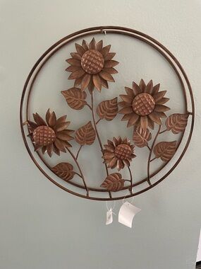 Metal Sunflower Wall Medallion - Brown Rustic Floral Décor
